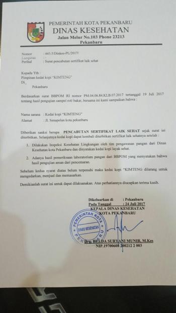 Walikota Pekanbaru & Sekko keracunan, Kimteng ditutup