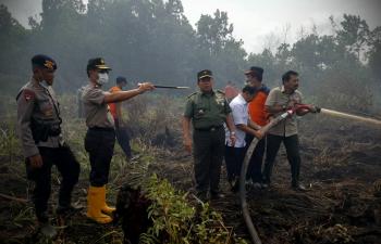 3 hektar lahan terbakar, Kapolda Riau & Danrem ikut padamkan api
