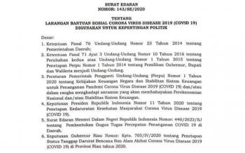 Gubri Keluarkan SE Larangan Bansos Covid-19 Digunakan untuk Politik