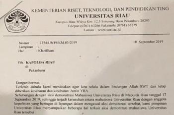 Bentrok Polisi & Mahasiswa Riau, Beredar Surat Permintaan Maaf Rektor UNRI
