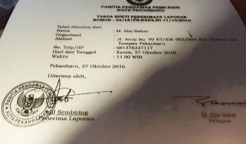 Soal pelapor yang tidak dipanggil, Panwaslu Pekanbaru: Itu laporan pidana, yang menangani Gakkumdu