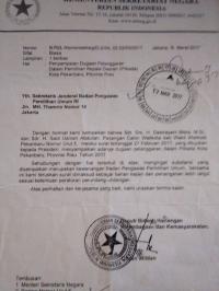 Surat Kemensetneg RI keluar, minta Bawaslu RI selesaikan kecurangan Pilkada Pekanbaru 2017