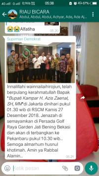 Bupati Kampar Azis Zaenal Tutup Usia