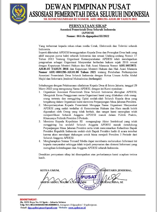APDESI Kutuk Pencatutan Organisasi Untuk Dukung Presiden 3 Periode