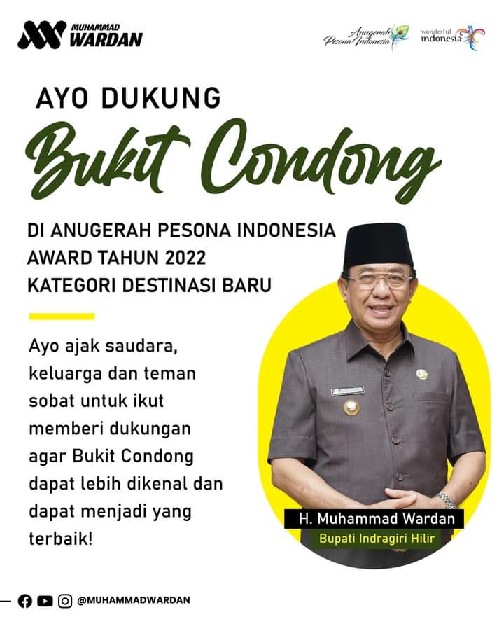 Bupati Wardan Ajak Warga Inhil Dukung Bukit Condong dalam Nominasi API 2022