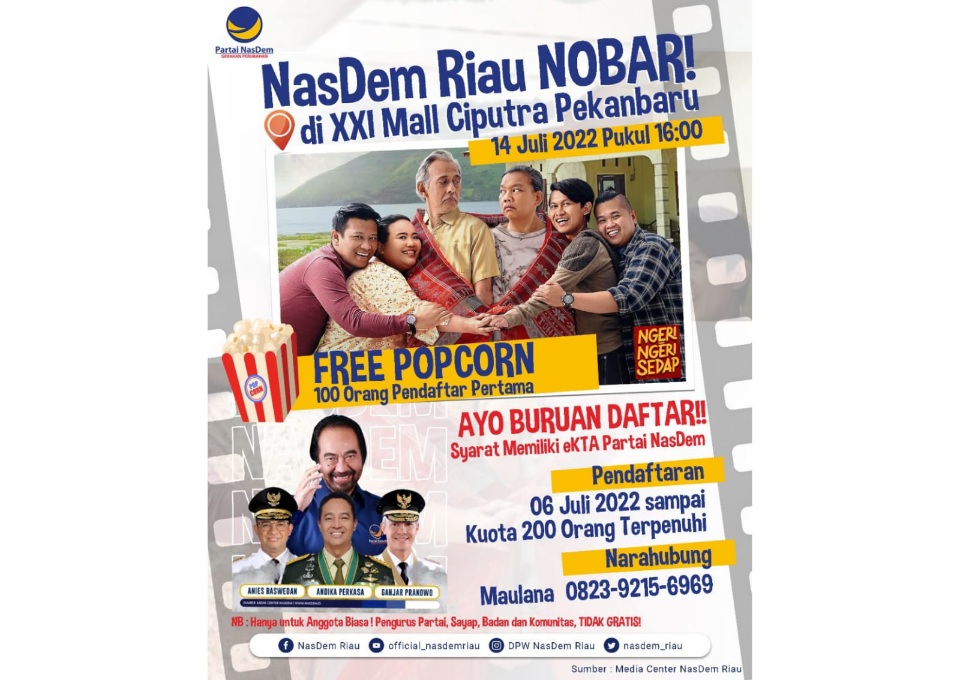 Buruan! NasDem Sediakan Tiket Gratis Nobar Film Ngeri Ngeri Sedap Besok