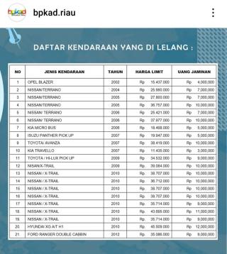 Pemprov Riau Lelang 24 Unit Mobil Dinas, Minat?