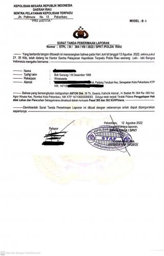 Mantan Anggota DPRD Riau Dilaporkan ke Polda Atas Dugaan Penyerobotan Lahan