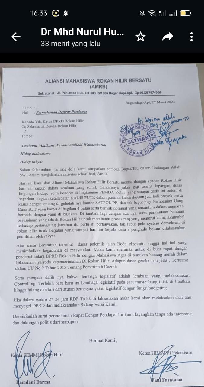 Kondisi Rohil Tidak Baik-baik Saja, AMRB Surati DPRD untuk RDPÂ