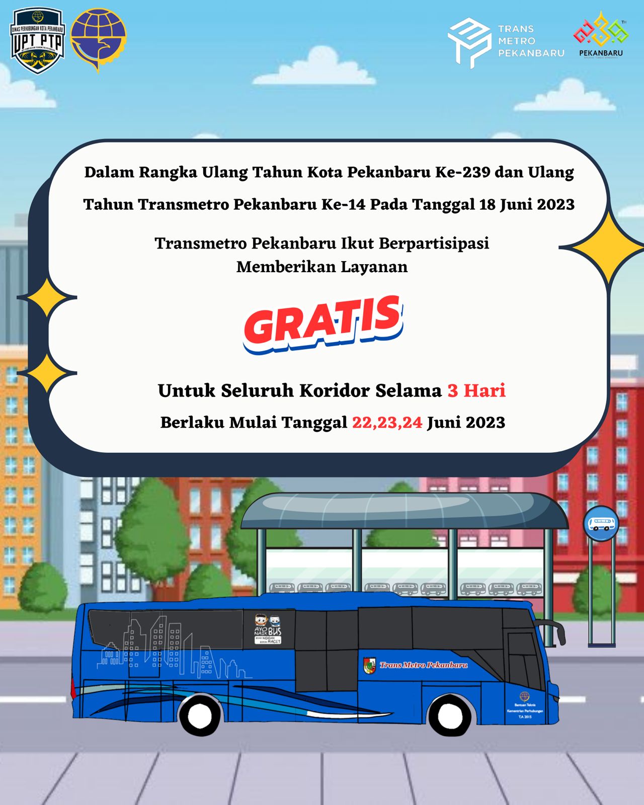 Sempena HUT Pekanbaru ke-239, Naik Bus TMP Gratis Selama Tiga Hari