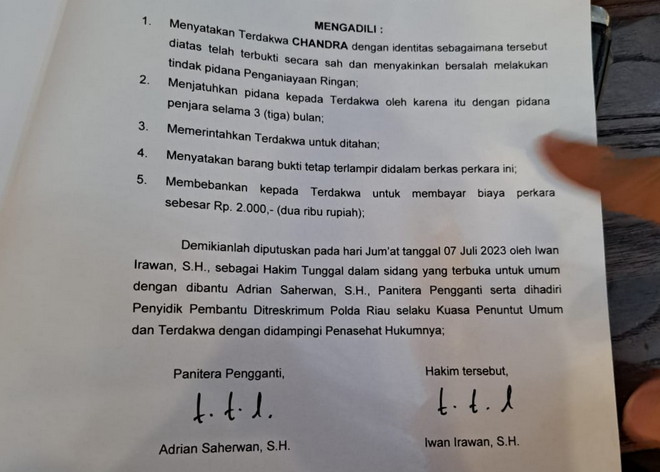 Polda Riau Lambat Eksekusi Chandra Alias Aguan, Saudara Korban Bilang Begini
