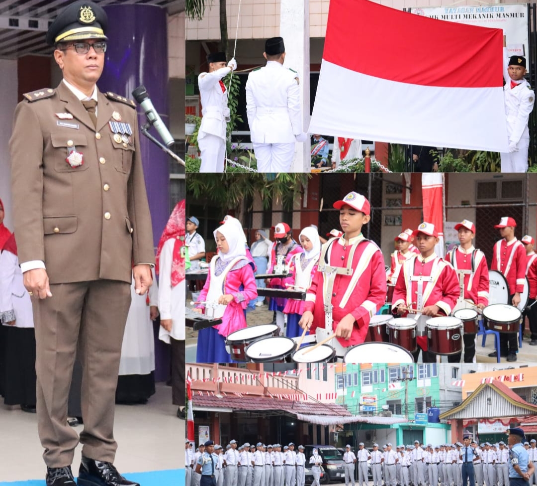 Kasi B Bidang Intelijen Kejati Riau Pembina Upacara HUT RI ke 78 di SMK Multi Mekanik Masmur