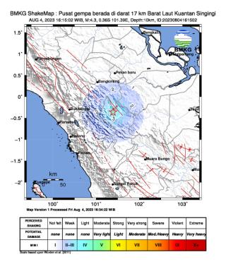 Gempa Bumi Magnitudo 4.3 Guncang Kuantan Singingi, Ini Kata BMKGÂ 