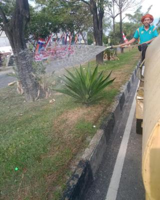 Cuaca Panas, DLHK Pekanbaru Tambah Jadwal Penyiraman Tanaman Median Jalan