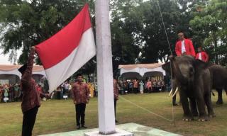 Unik! Momen Pengibaran Bendera Merah Putih di BKSDA Riau Libatkan Tiga Gajah