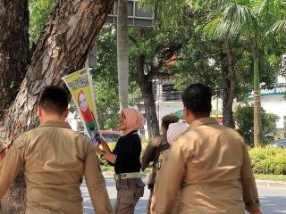 Satpol PP Pekanbaru Tertibkan Poster Caleg yang Terpasang di Pohon
