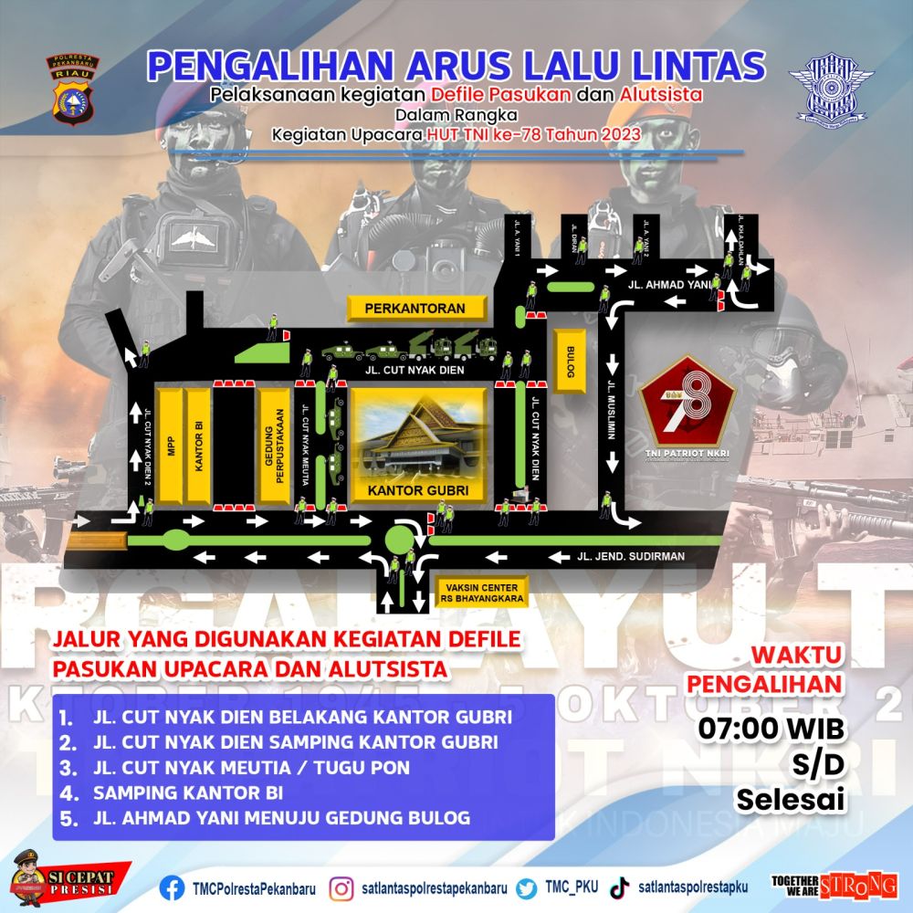 Polisi Alihkan Arus Lalu Lintas di Lokasi Perayaan HUT ke-78 TNI ke 78