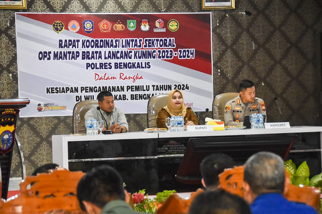 Bupati Kasmarni Ikuti Rakor Kesiapan Pengamanan Pemilu 2024 di Polres Bengkalis