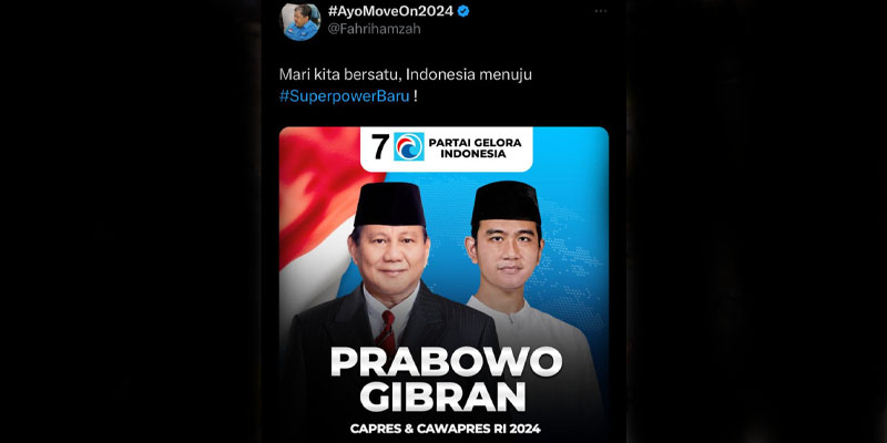 Partai Gelora Umumkan Pasangan Prabowo-Gibran    Â