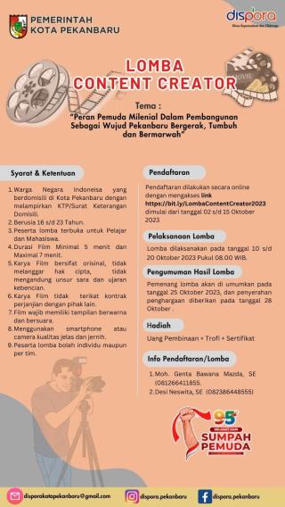 Peringatan Sumpah Pemuda, Dispora Pekanbaru Gelar Lomba Content Creator