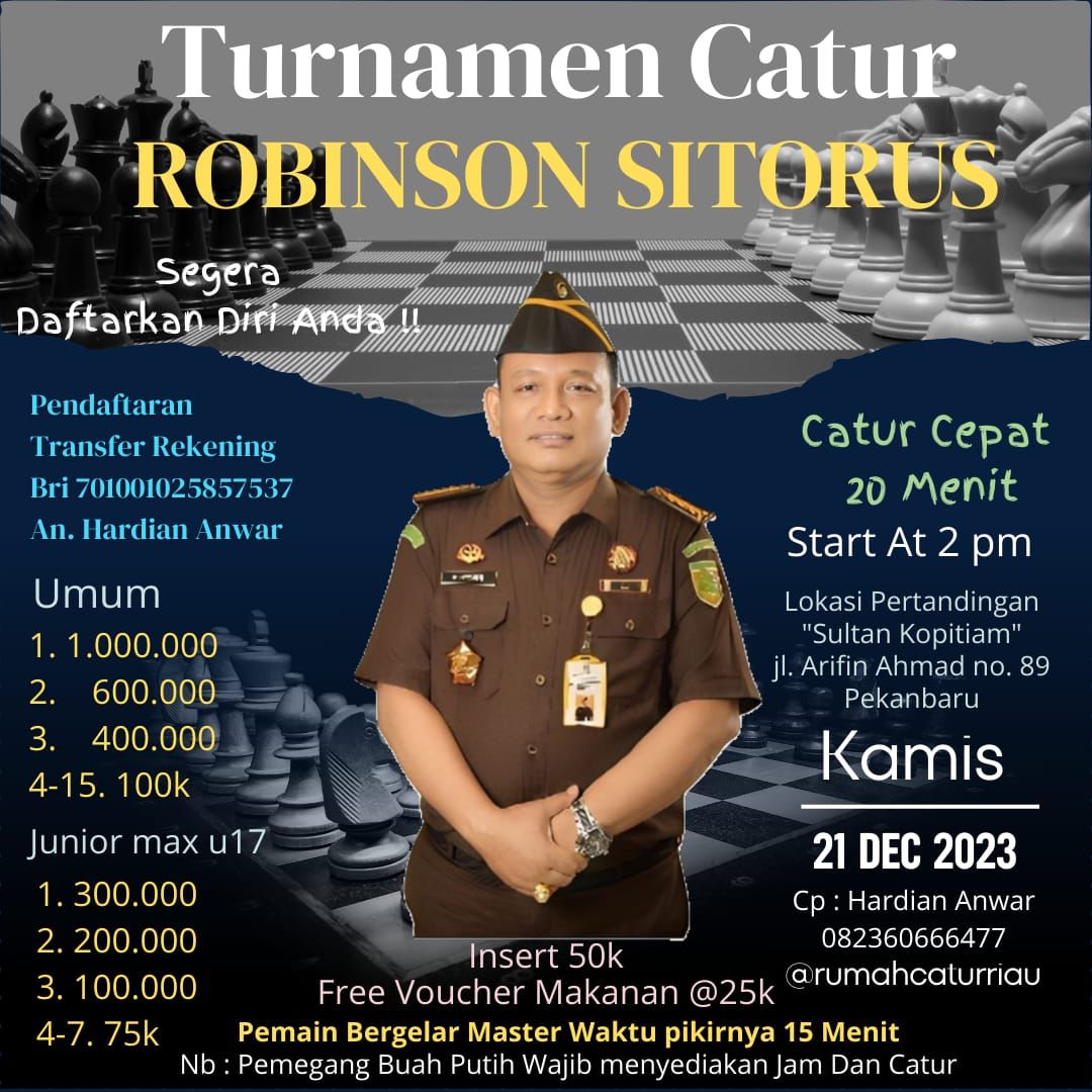 Cari Bibit Baru Tingkat Nasional, Dr. Robinson Sitorus Sponsori Turnamen Catur Akhir Tahun 2023Â