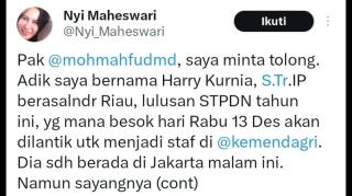 Viral PNS di Riau Ngadu ke Mahfud MD karena Tak Jadi Dilantik Kemendagri, Ini Kata Mahfud MD