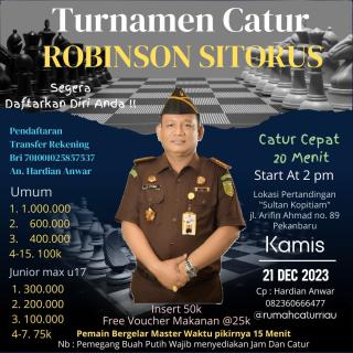 Cari Bibit Baru Tingkat Nasional, Dr. Robinson Sitorus Sponsori Turnamen Catur Akhir Tahun 2023Â 