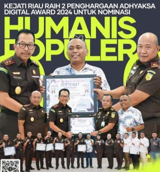 Kepala Kejaksaan Tinggi Riau Raih 2 Penghargaan Adhyaksa Digital Award 2024