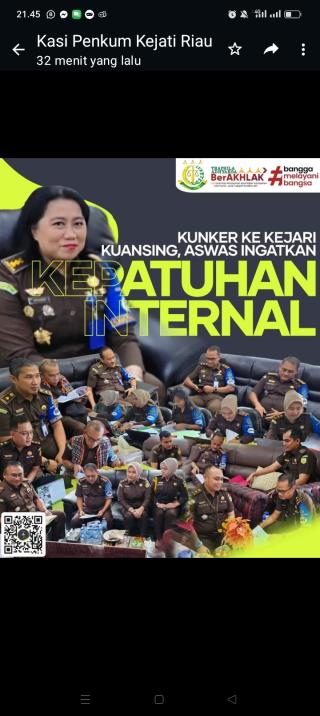 Aswas Kejati Riau : Jaga Kualitas Kinerja Organisasi dan Profesionalitas Segenap Aparatur