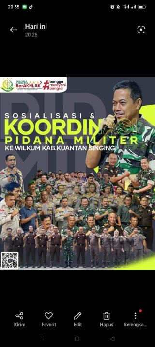 Aspidmil Kejati Riau Lakukan Sosialisasi Koordinasi Bidang Pidmil di Kabupaten Kuantan SingingiÂ 