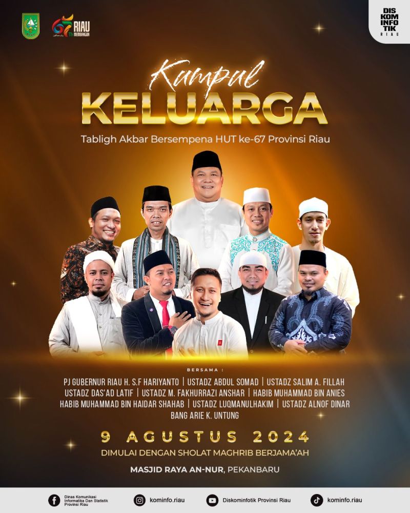 HUT Riau, Pemprov Gelar Tablig Akbar Bersama UAS dan Ustadz Das
