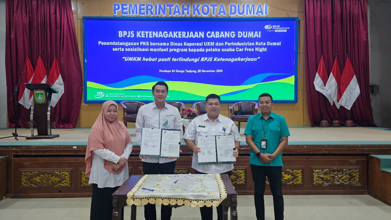 Lindungi Pelaku Usaha Car Free Night, Pemko Dumai dan BPJS Ketenagakerjaan Teken PKS