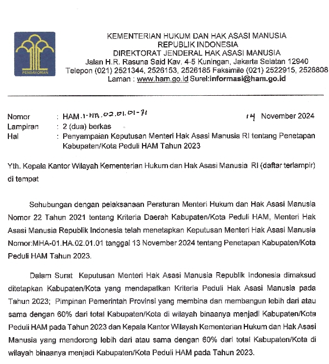 10 Desember Mendatang, Pemkab Bengkalis akan Terima Penghargaan Kabupaten Peduli HAM 2024