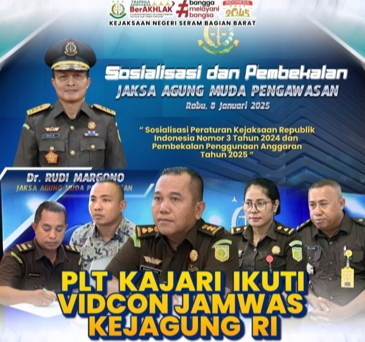 Plt Kajari SBB Bambang Heripurwanto beserta Jajaran Video Conference Pembekalan PA Tahun 2025