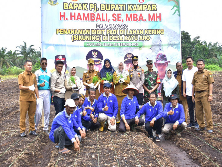 Dukung Ketahanan Pangan Nasional, Pj Bupati Kampar Tanam Padi di Desa Kayu Aro Kampar Utara