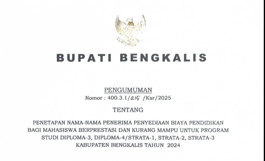 Tepati Janji, Pemkab Bengkalis Umumkan Penerima Beasiswa 2024