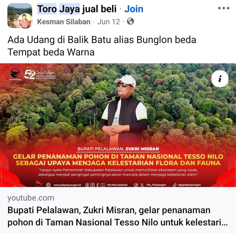 Sst! LSM Benang Merah Ungkap Peran Bupati Pelalawan Zukri di Tesso Nilo