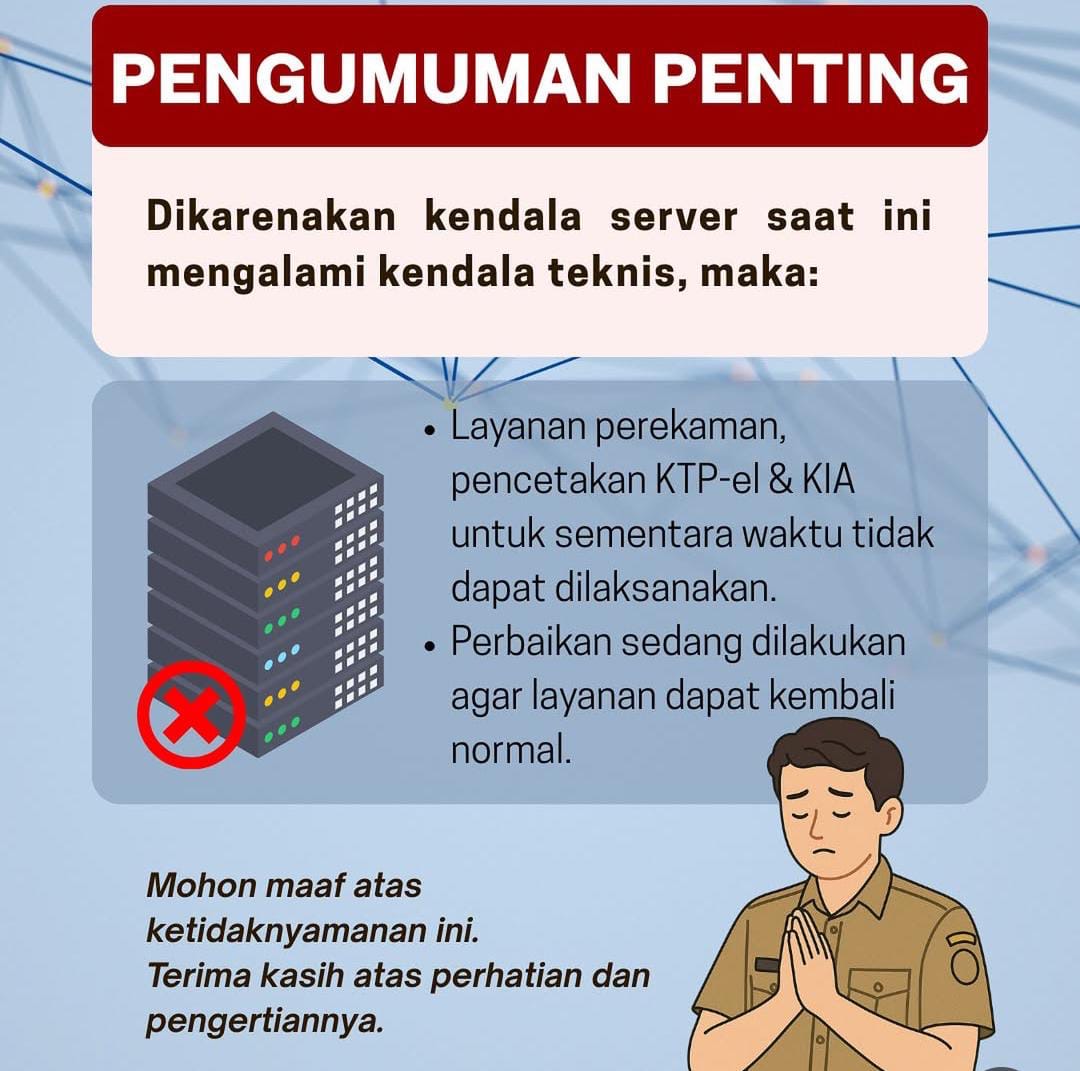Maaf! Layanan Perekaman dan Pencetakan KTP-el serta KIA di Pekanbaru Sementara Dihentikan