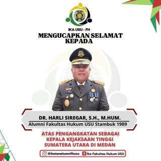 Alumni FH USU Bangga, Dr. Harli Siregar Jabat Kajati Sumut