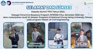 Alumni Teknik Sipil Polbeng Lolos Beasiswa INTENSE Fall Program 2025, Siap Lanjut S2 di Taiwan