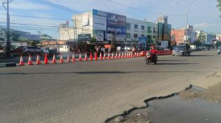 Tekan Lakalantas, U-Turn di Depan Masjid Raudhatul Jannah Tuanku Tambusai Ditutup