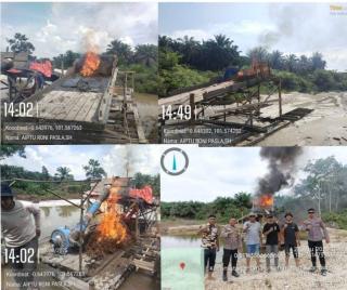 Menyala! Polisi Bakar Dompeng PETI yang Nekat Beraksi Usai Pacu Jalur