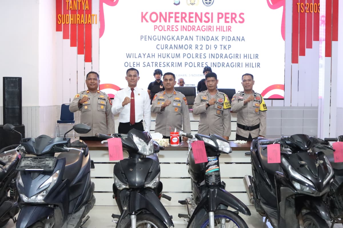 Polres Inhil Ungkap 9 Kasus Curanmor, Tiga Pelaku Termasuk Dua Anak di Bawah Umur Diamankan