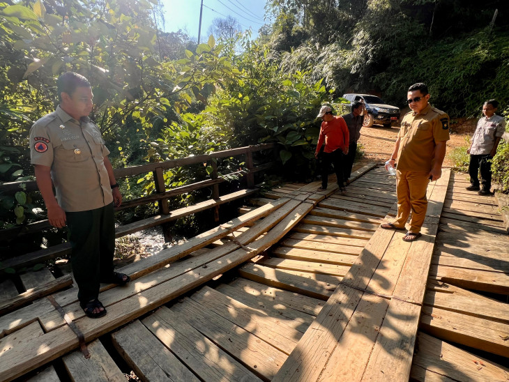 Bupati Kampar Tinjau Jembatan Kayu Rusak di Lubuk Bigau, Janjikan Perbaikan Tahun Depan
