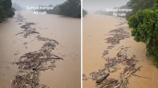 Warganet Soroti Kayu-kayu Hanyut Terbawa Arus Sungai Kampar 