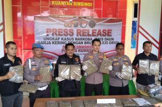 Polres Kuansing Ungkap Jaringan Ganja Lintas Kota, 21 Paket Besar Disembunyikan di Plafon Kos