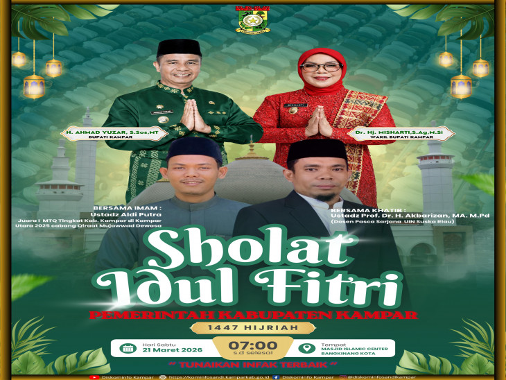 Ustadz Akbarizan sebagai Khatib, Pemkab Kampar Gelar Salat Id di Islamic Center Bangkinang