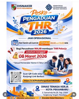 Disnaker Pekanbaru Siapkan Posko dan Layanan Online untuk Pengaduan THR 2026