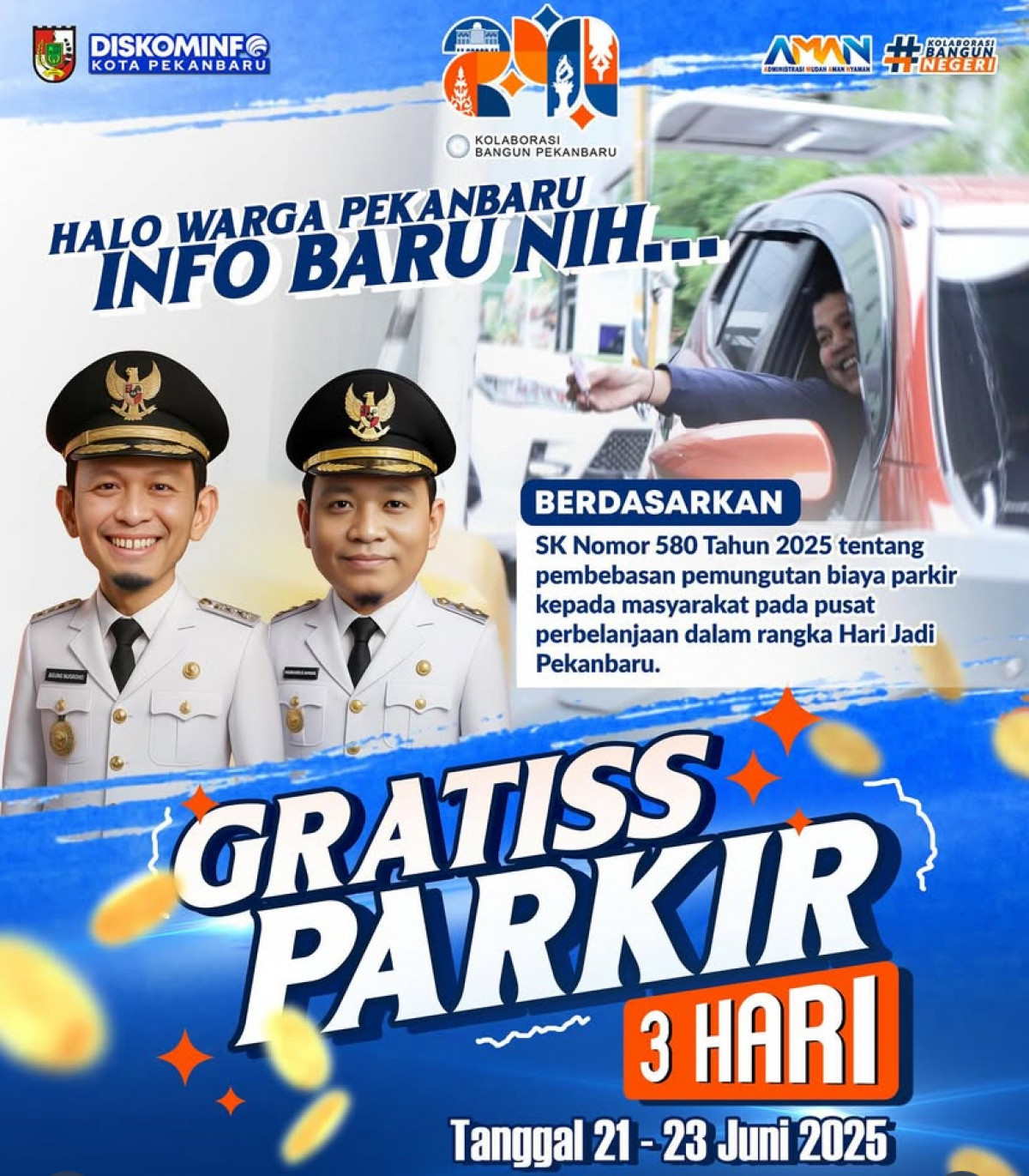 Sambut HUT ke-242 Pekanbaru, Warga Nikmati Parkir Gratis Selama Tiga Hari