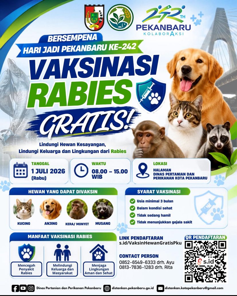 Cegah Penyebaran Rabies, Pemko Pekanbaru Sediakan Vaksin Gratis untuk 200 Hewan Peliharaan